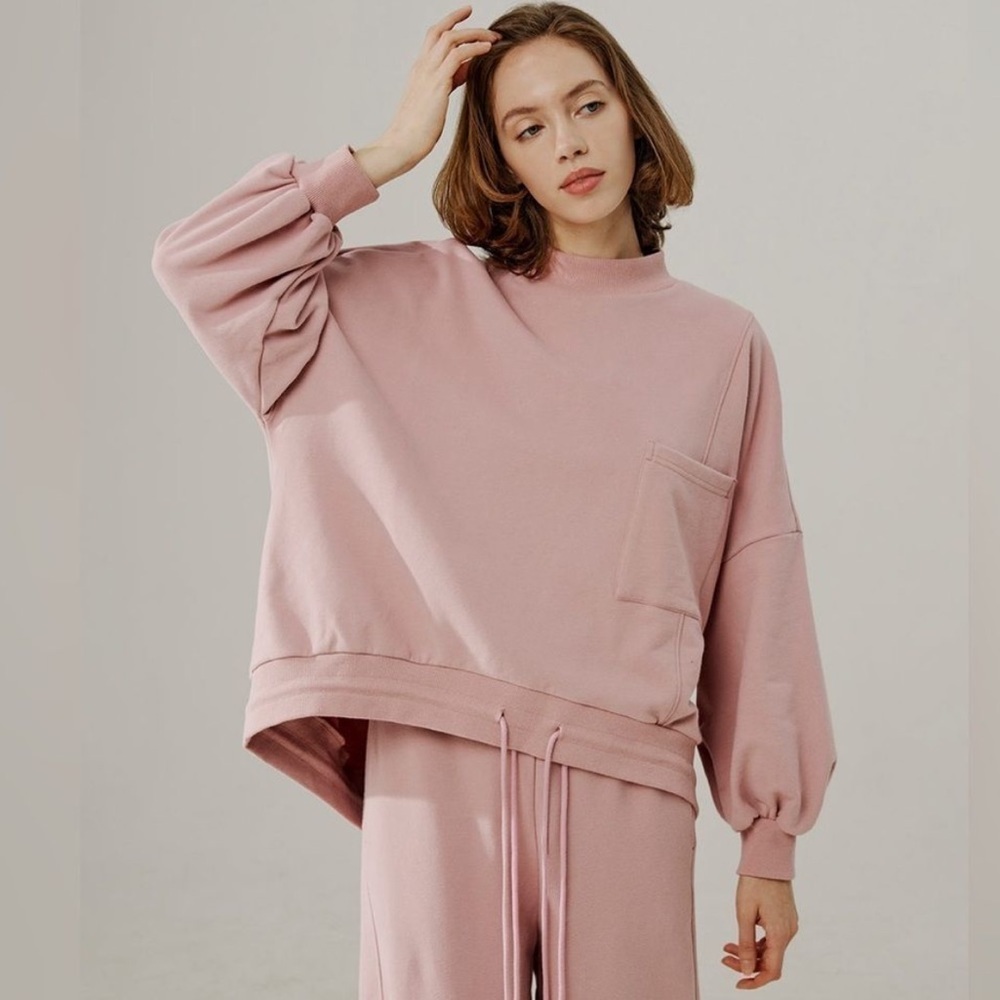 Nap Loungewear Pink Drawstring Hem Cotton Pullover Sweatshirt
